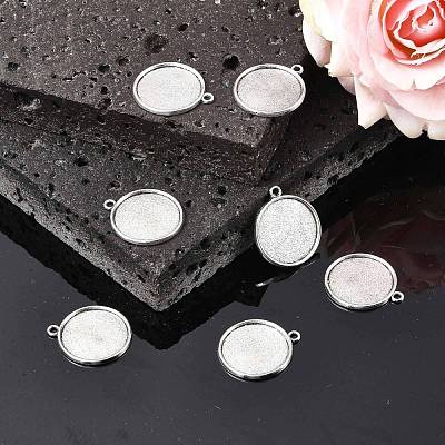 Tibetan Style Antique Silver Alloy Flat Round Pendant Cabochon Settings X-TIBEP-M022-45AS-1