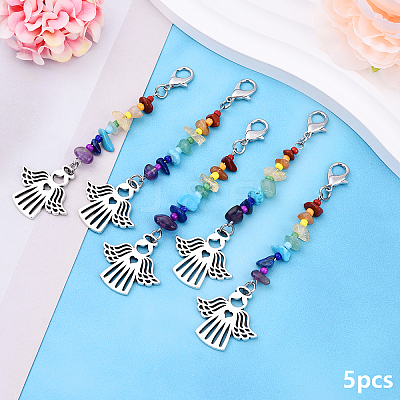 5Pcs Natural Magnesite & Amethyst & Green Aventurine & Red Aventurine & Red Jasper & Lapis Lazuli & Citrine Pendants Decorations HJEW-YW00074-05-1