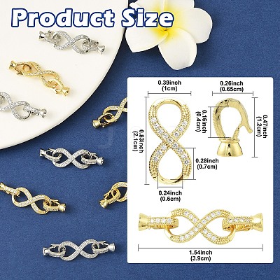 2Pcs Brass Micro Pave Clear Cubic Zirconia Fold Over Clasps KK-YW0003-54P-1