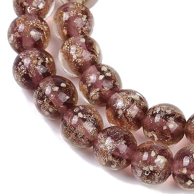 Handmade Gold Sand Lampwork Beads Strands LAMP-P051-L06-10mm-1