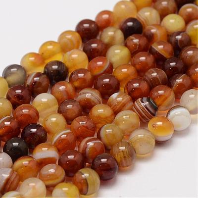 Natural Striped Agate/Banded Agate Bead Strands G-K155-A-6mm-07-1