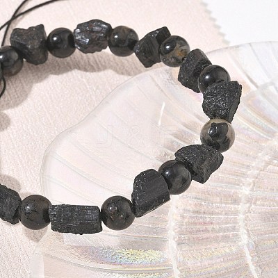 Natural Black Tourmaline Round and Nuggets Beaded Stretch Bracelets GG-CBA0C4C-01-1