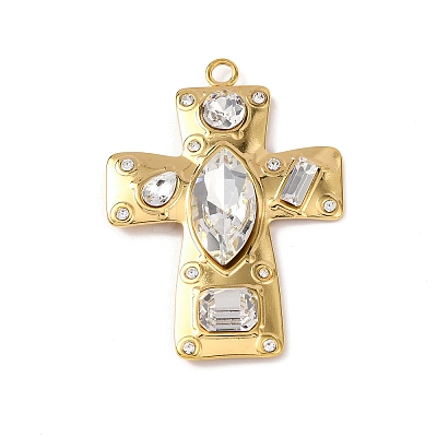 304 Stainless Steel Cubic Zirconia Pendants STAS-Z182-07G-02-1