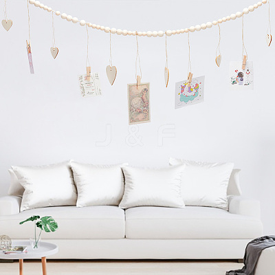 2Pcs 2 Styles Wall Hanging Photo Display with Wooden Beads Garland WOOD-GO0001-02-1