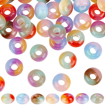 70Pcs 7 Colors Triple Color Resin European Beads RESI-PA0001-56-1