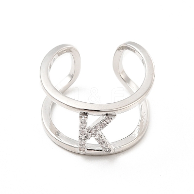 Clear Cubic Zirconia Initial Letter Open Cuff Ring RJEW-A012-01P-K-1