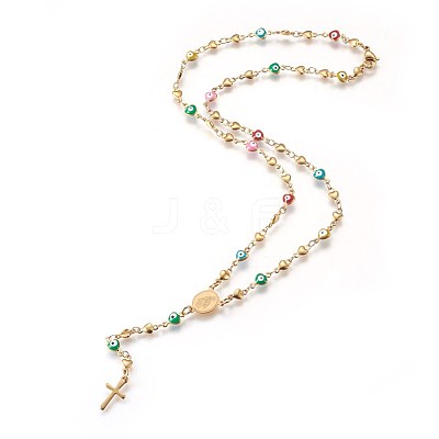 Ion Plating(IP) 304 Stainless Steel Rosary Bead Necklaces NJEW-E133-04G-1