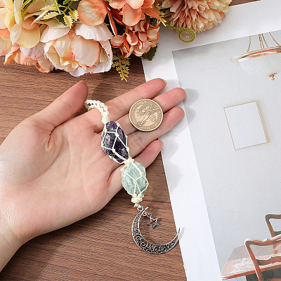 Nuggets Natural Amethyst & Green Aventurine Pouch Pendant Decorations HJEW-WH20002-03C-1
