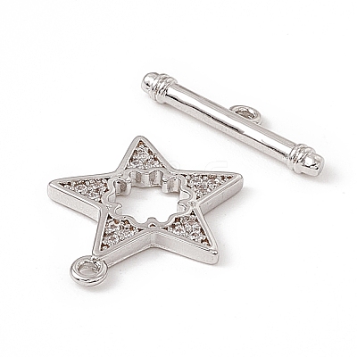 Brass Micro Pave Clear Cubic Zirconia Toggle Clasps KK-K271-05P-1