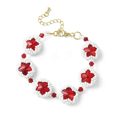 MIYUKI Glass Seed & Lampwork & Rhinestone Braided Star Link Chain Bracelets BJEW-MZ00038-02-1