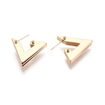 Brass Triple Triangle Stud Earrings EJEW-G321-12G-1
