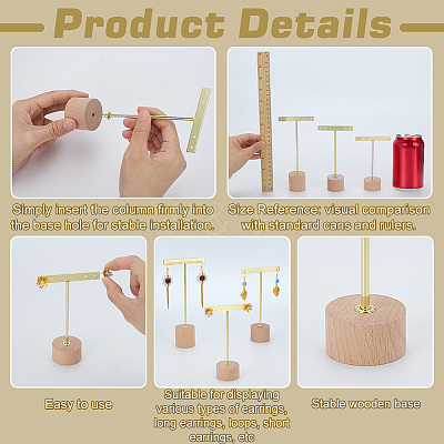 3 Sets 3 Styles Iron T Bar Earring Display Stands EDIS-FG0001-73A-1