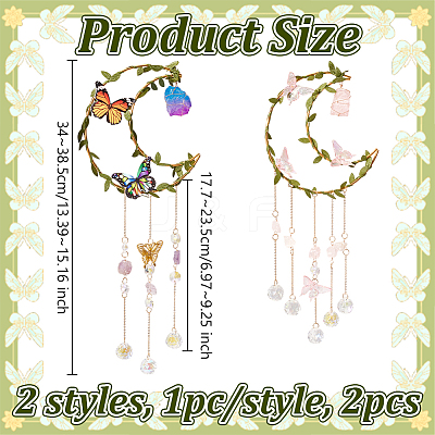 2Pcs 2 Styles Iron & Acrylic & Imitation Leather Suncatchers HJEW-OC00260-1