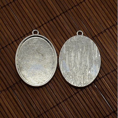 40x30mm Clear Oval Glass Cabochon Cover and Antique Silver Alloy Blank Pendant Cabochon Settings for DIY Portrait Pendant Making DIY-X0154-AS-LF-1