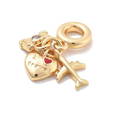Brass Red Enamel European Dangle Charms KK-M305-19G-02-1