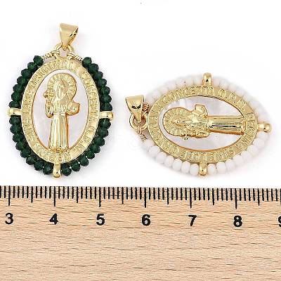Rack Plating Brass Pave Shell Religion Saint Pendants KK-U032-01G-A-1