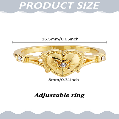 1Pc Heart Alloy & Rhinestone Finger Rings for Women RJEW-LP0010-08-1