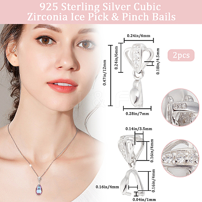 Anti-Tarnish 2Pcs 925 Sterling Silver Micro Pave Cubic Zirconia Pendant Bails STER-BBC0005-51P-1