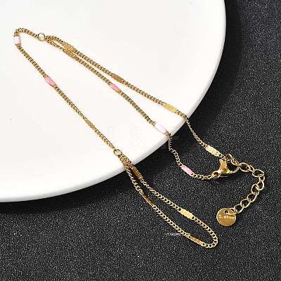 304 Stainless Steel Enamel Link Ring Bracelets for Women BJEW-Z140-02G-1