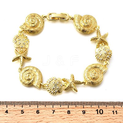 Summer Beach Brass Micro Pave Clear Cubic Zirconia Starfish & Shell Shape Link Chain Bracelets BJEW-C118-02A-G-1