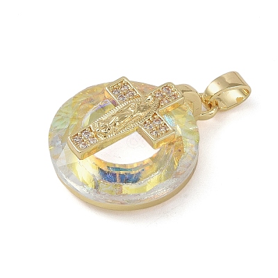 Brass Micro Pave Cubic Zirconia with Glass Pendents KK-Q815-01G-01-1