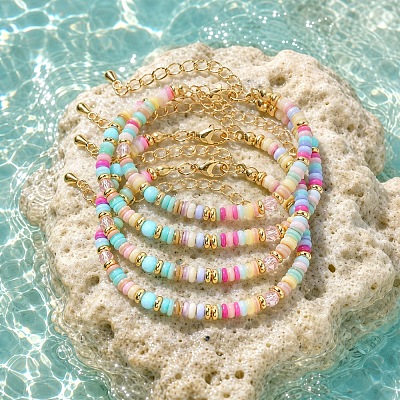 Bohemian Dyed Natural Shell Heishi Beaded Bracelet Sets MF5991-1-1