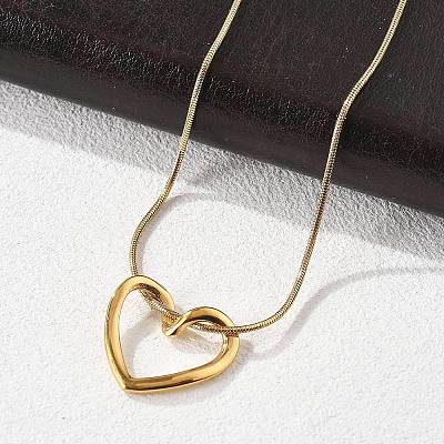 Ion Plating(IP) 304 Stainless Steel Hollow Heart Pendant Necklace with Round Snake Chains NJEW-M202-05G-1