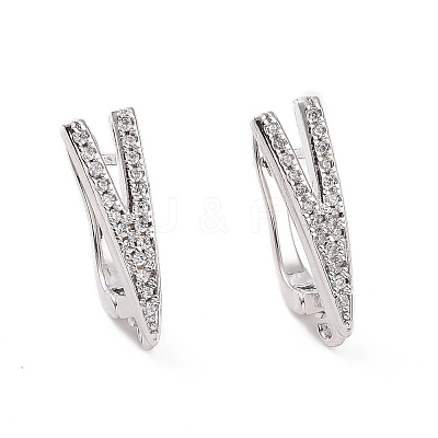 Brass Micro Pave Clear Cubic Zirconia Hoop Earring Findings with Latch Back Closure KK-D086-09P-1