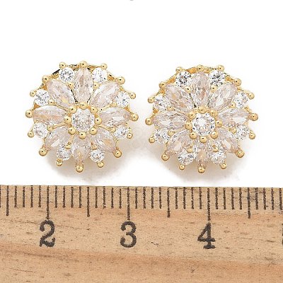 Rack Plating Brass Micro Pave Clear Cubic Zirconia Buttons KK-K293-08G-1