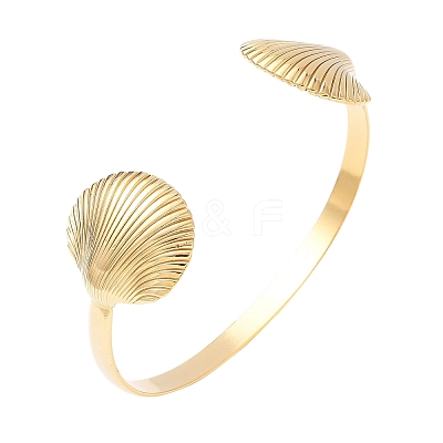 Shell Shape 304 Stainless Steel Cuff Bangles for Women BJEW-S171-01B-G-1