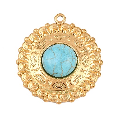 304 Stainless Steel with Synthetic Turquoise Pendants STAS-H253-01D-G-1