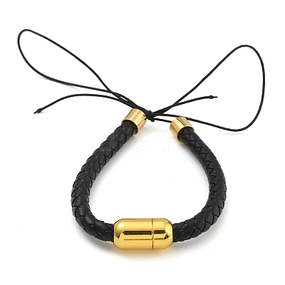 Black Braided Leather Cord Bracelet Making MAK-F037-01G-1