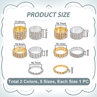 10Pcs 10 Styles Iron & Rhinestone Finger Rings for Women RJEW-UN0003-08-1