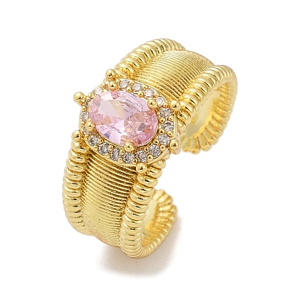 Brass Micro Pave Cubic Zirconia Open Cuff Rings for Women RJEW-U059-01G-01-1