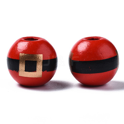 Painted Natural Wood European Beads X-WOOD-S057-035-1