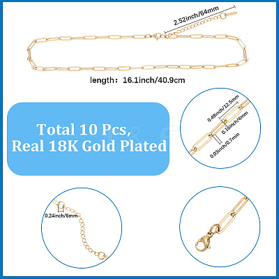 10Pcs Stainless Steel Paperclip Chain Necklaces for Women Men NJEW-SC0001-38G-1