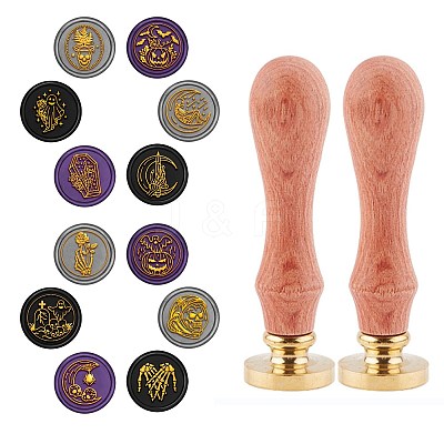 12Pcs 12 Patterns Brass Wax Seal Stamp AJEW-CP0004-30-1