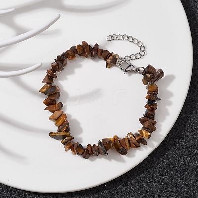 Natural Tiger Eye Chips Beaded Bracelet BJEW-JB09686-03-1