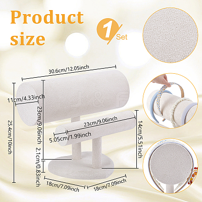 2 T Bar Wood Covered with Velvet Bracelet Display Stands with Heart Base ODIS-WH0099-66A-1