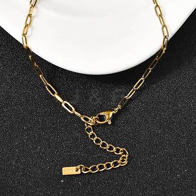 304 Stainless Steel Spring Gate Ring Pendant Paperclip Chain Necklaces for Women X-NJEW-Z091-13G-1