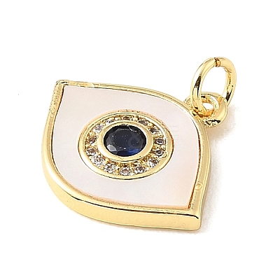 Brass Micro Pave Dark Blue Cubic Zirconia & Natural White Shell Pendants CU-CBA6938-01G-01-1