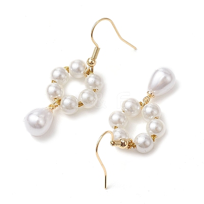 Plastic Pearl with Brass Dangle Earrings for Women EJEW-JE05991-1