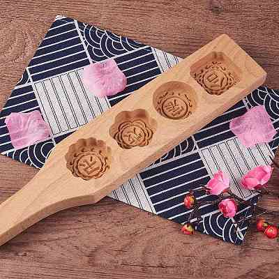 Flat Round & Square & Flower Wooden Press Mooncake Molds BAKE-SZ0001-03-1