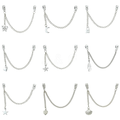 9Pcs 9 Styles Zinc Alloy European Safety Chains with Dangle Charms HJEW-CJ0001-23-1