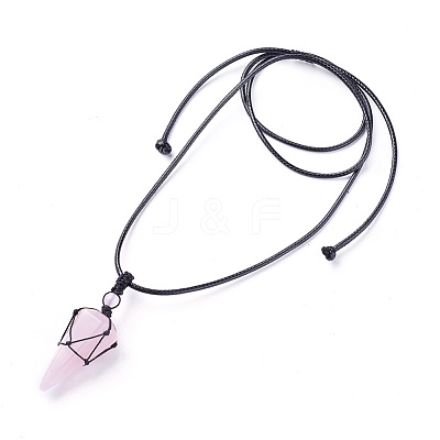 Natural Rose Quartz Pendants Necklaces NJEW-E140-A06-1