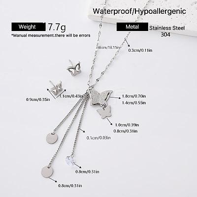 304 Stainless Steel Butterfly Stud Earrings & Tassel Necklaces Sets for Women IY3689-5-1