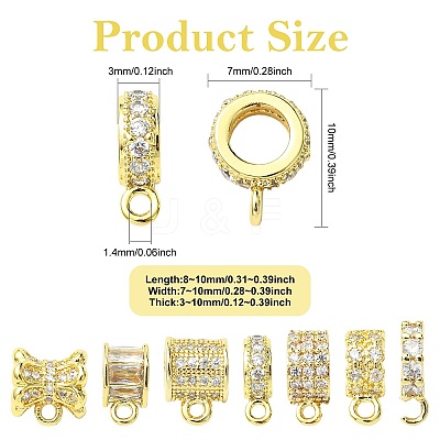 7Pcs 7 Styles Brass Micro Pave Cubic Zirconia Tube Bails KK-CJ0004-47G-1