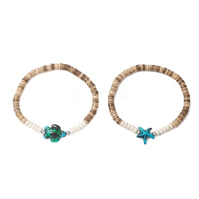 Sea Turtles and Starfish Coconut Beads Bracelets BJEW-JB11882-1