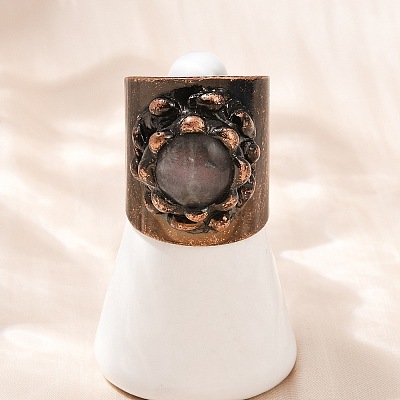 Brass with Natural Labradorite Cuff Rings RJEW-Z112-02R-02-1