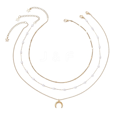 304 Stainless Steel Pendant 316 Surgical Stainless Steel & Plastic Pearl Paperclip Chain 3 Layer Necklaces for Women NJEW-JN05471-02-1
